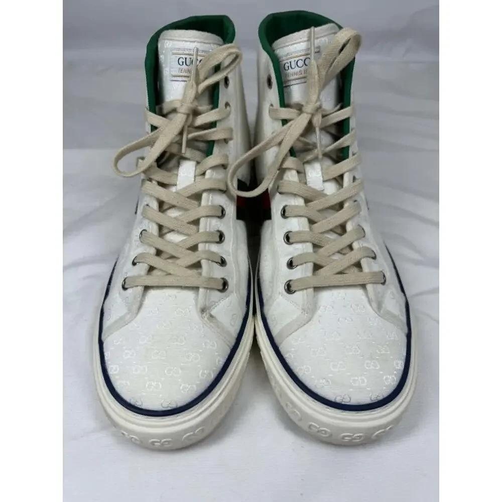 Men's Size 11.5 Gucci Tennis 1977 White GG Canvas Web Hight Top SPB-JB 366629